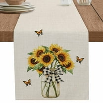 nqOlkjepod Yellow Sunflower Table Runner 72 Inches Long Farmhouse Dress Scarves, Butterfly Beige Vintage Country Dining Tablerunner for Coffee Table/Kitchen Island/Party Décor, 16" x 72"