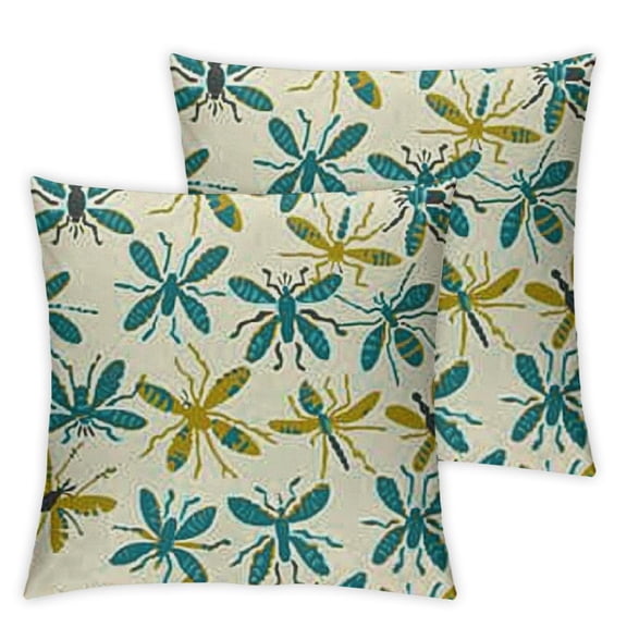 nsect Throw Pillow Cushion Case, Silhouette Style Pattern with Butterfly Spider Fly and Ant, Decorative Square Accent Pillow Cover, Ivory Dark Seafoam