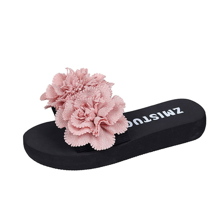 nsendm Female Shoes Adult Bedroom Slippers Women Color Suede Flower  Decorative Open Toe Thick Soled Slippers Womens Slippers Arch Supportive  Pink 7