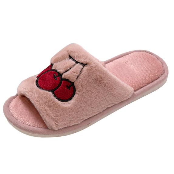 nsendm Female Shoes Adult Heated Slippers Women Slide Slippers Comfy Open Toe House Shoes Cotton Slippes Women Furry Slippers Watermelon Red 8