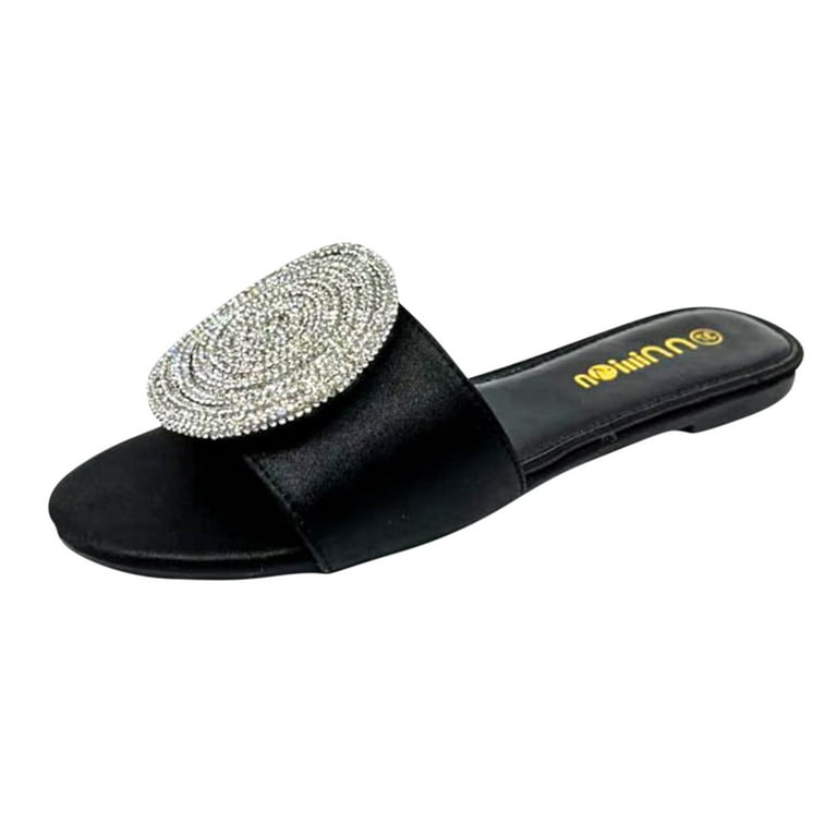nsendm Female Shoes Adult Ice Slippers for Women Sandals Outwearing  Rhinestone Sandals and Slippers Therapeutic Slippers for Women Black 6.5 