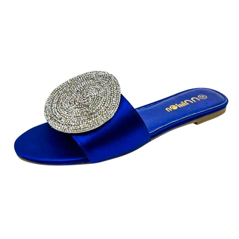 nsendm Female Shoes Adult Ice Slippers for Women Sandals Outwearing  Rhinestone Sandals and Slippers Therapeutic Slippers for Women Blue 6.5