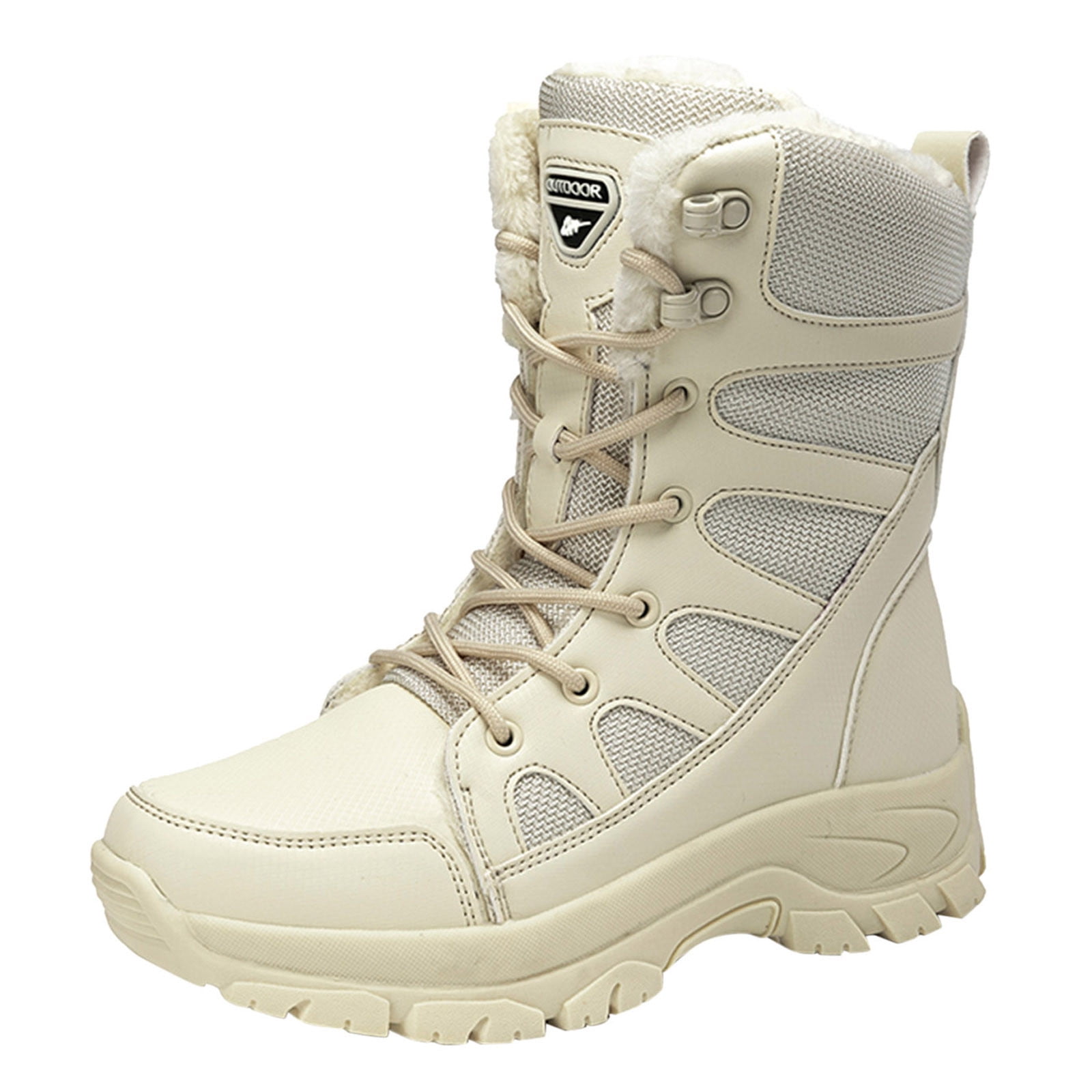 nsendm Female Shoes Adult Tall Snow Boots for Women Wide Calf Proof Flat  Lace Up Keep Warm Snow Boots Comfortable Mid Cute Fall Boots for Teens  Beige
