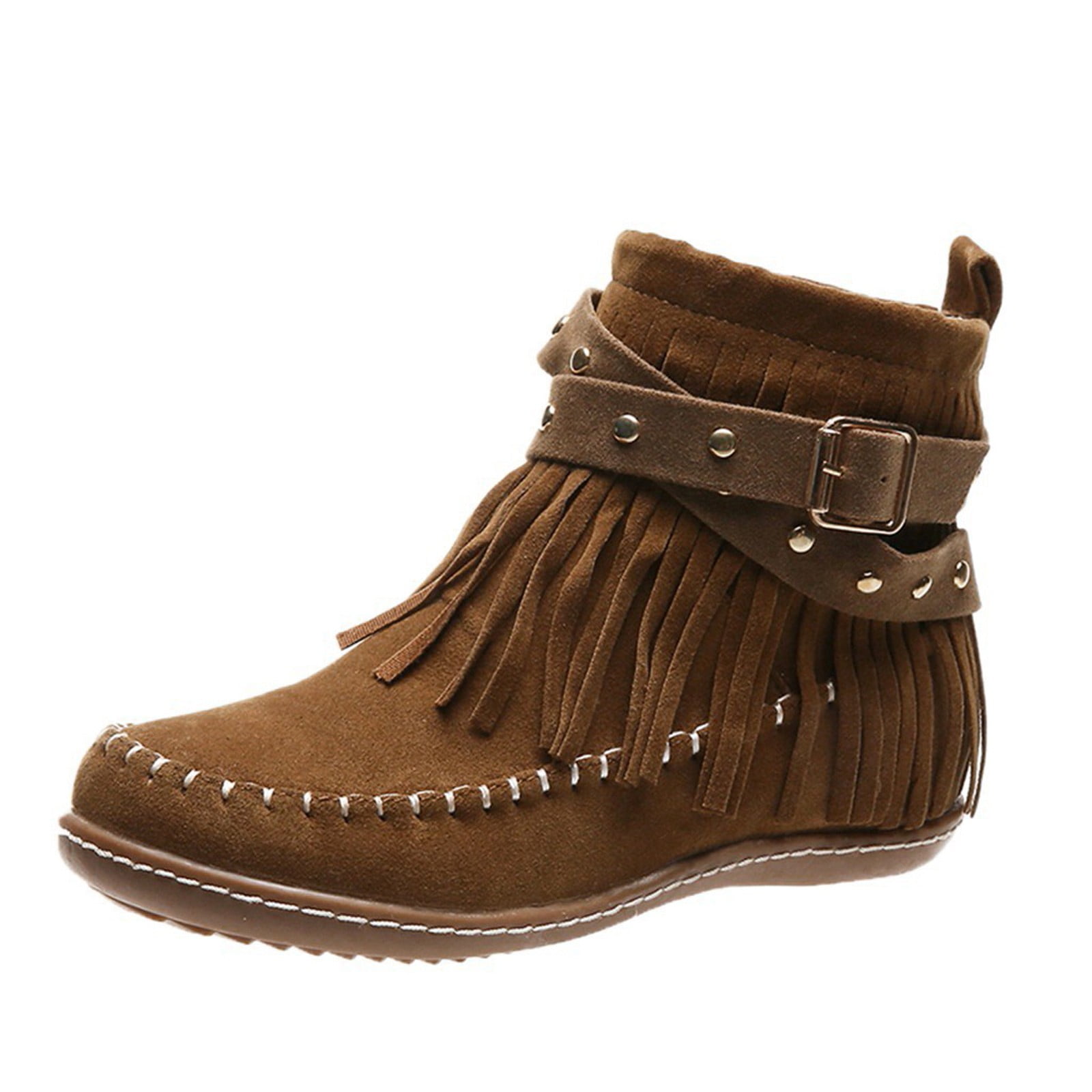 nsendm Female Shoes Adult Tan Boots for Women Flat Short Shoes Tassel Zipper Flat Color Booties Women's Boots Women Rain Boot Brown 8