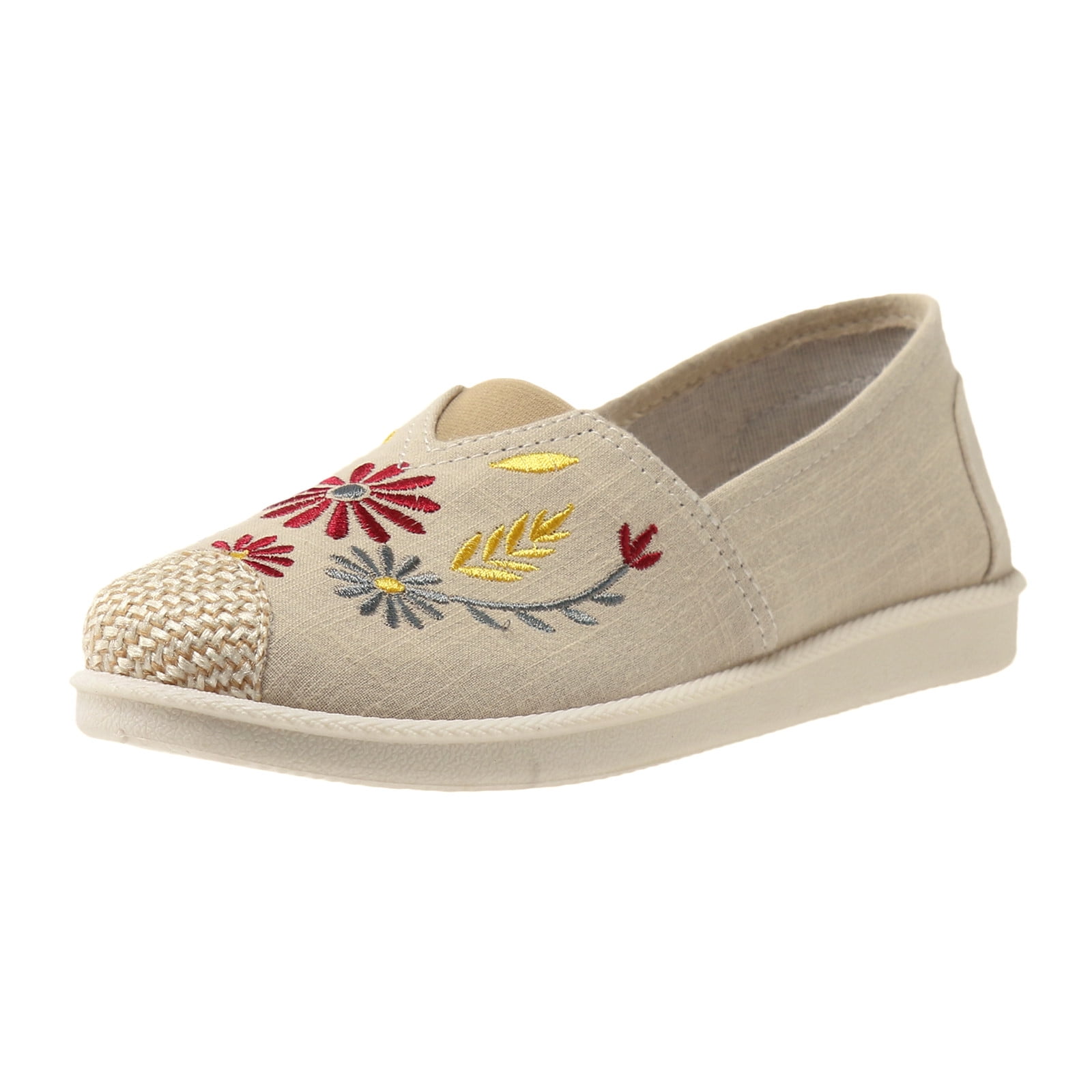 nsendm Female Shoes Adult Womens Dress Casual Shoes with Short Heel Cloth Shoes Linen Soft Sole