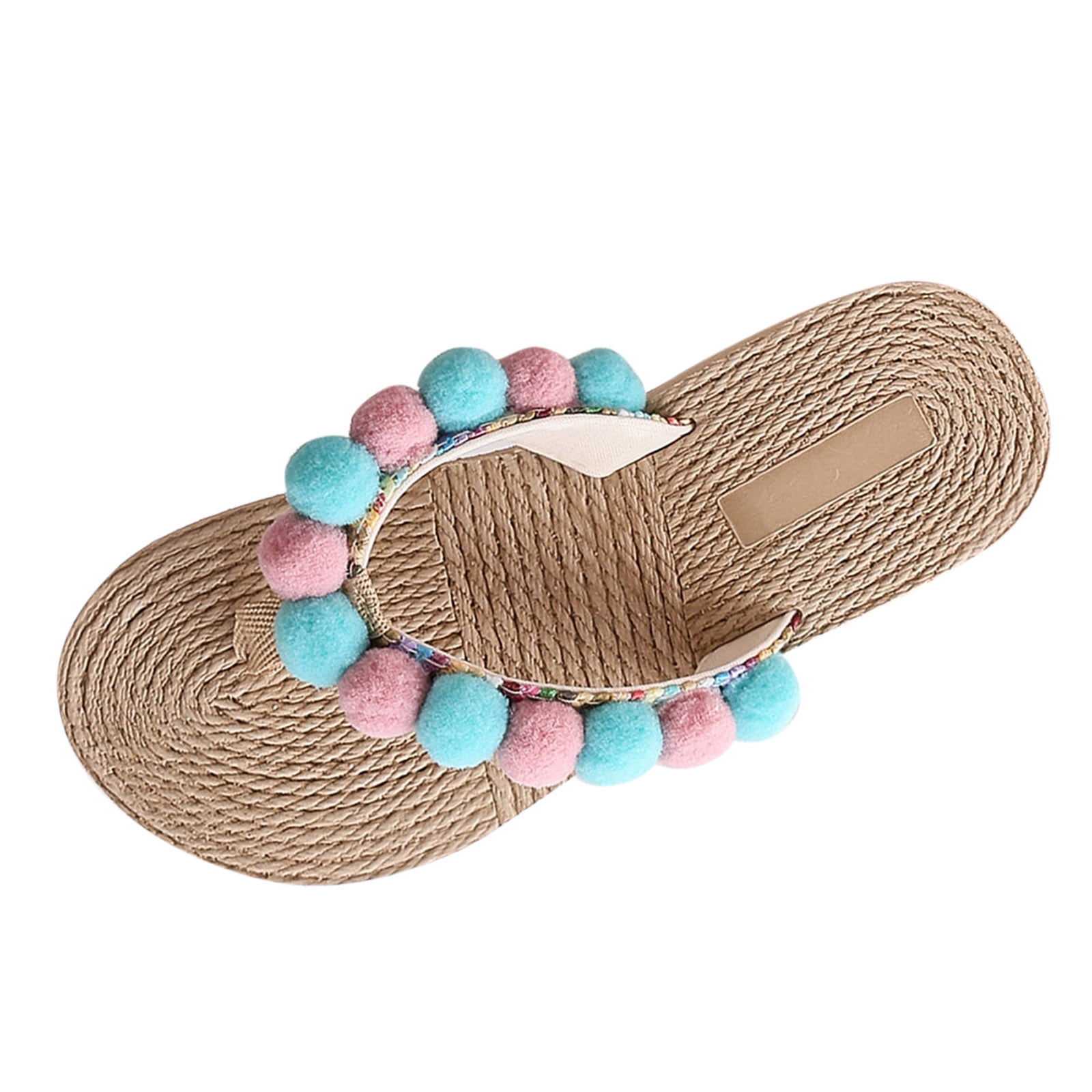 nsendm Female Shoes Adult Womens Slippers Hard Sole Thick Soled Wedge Heel Light Colorblock Wool