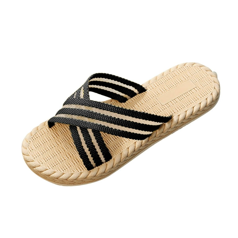 nsendm Female Shoes Adult Womens Slippers Size 6 Beach Slippers Belt Slip  On Flat Slippers Glass Slippers for Women Heels Black 8.5 