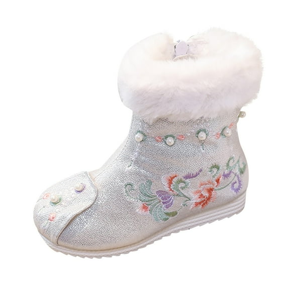 nsendm Female Shoes Toddler Boots for Girls Size 9 Boots Embroidered Boots National Style Boots Princess Cotton Boots Toddler Boots Size 8 White 9.5