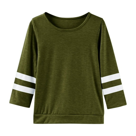 nsendm Girls Shirts Cotton Casual Basic Long Sleeve Crewneck Color Block Tunic Tee Tops Blouse Green 8-9 Years