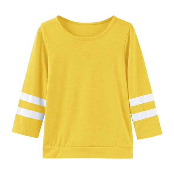 nsendm Girls Shirts Cotton Casual Basic Long Sleeve Crewneck Color Block Tunic Tee Tops Blouse Yellow 4-5 Years