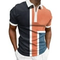 thumbnail image 1 of nsendm Golf Polos for Men Mens Spring Summer Fashion Lapel Zipper Short Sleeve Printed T Shirt Shirt Top Orange L, 1 of 5