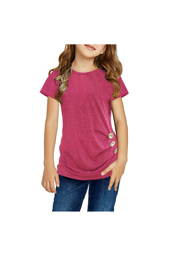 Kid T Shirts Tunic Front T-Shirt Kids Tee Tops Casual Short Blouse Button Girls Long Sleeve Shirt Girls Size 6 Hot Pink 12-13 Years