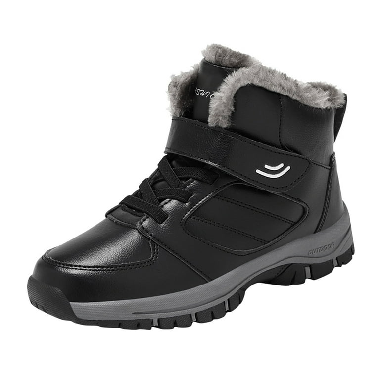 nsendm Male Shoes Adult Men Boots Snow Proof Middle Aged and Elderly High Top Warm Plus Velvet Thickening Non Slip Wear Rain Boots Men Wide Black 10.5