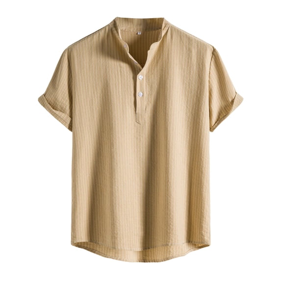 nsendm Mens Shirts Mens Oversized T Shirts for Men Summer Printed Top Shirt Collar Cotton and Linen Fashion Top Casual Loose Short Sleeved Shirt Blouse Khaki XL