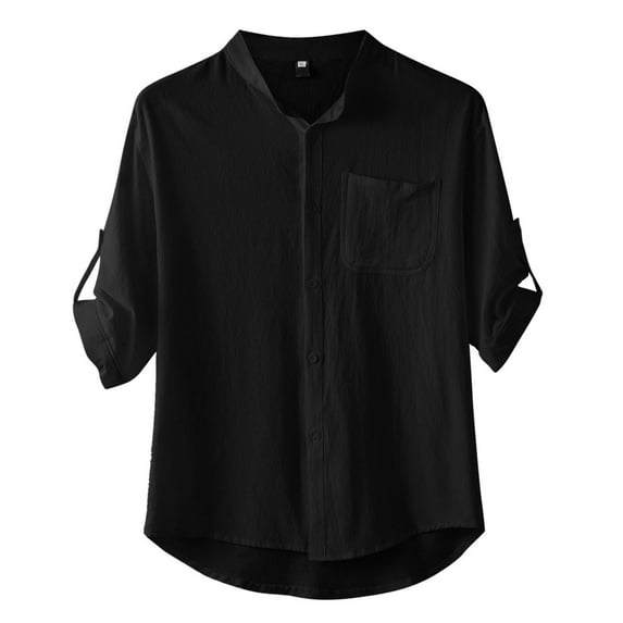 nsendm Mens Shirts Oversized T Shirts for Men Male Turndown Collar Casual Solid Half Sleeve Cotton Linen Shirt Button Shirt Mens T Shirts Black 3XL
