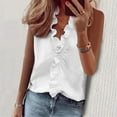thumbnail image 1 of nsendm Sleeveless Ruffle Solid Dressy Top V-Neck Women's Casual Summer Print T-Shirt Women's Blouse Button down Dress Women Shirt White Large, 1 of 4