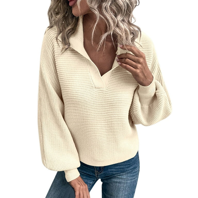 nsendm The Light Is Coming Sweatshirt Woman Fashion V Neck Long Sleeve Knit Pullover Balloon Men Hoodie Pullover Sweater Beige Large
