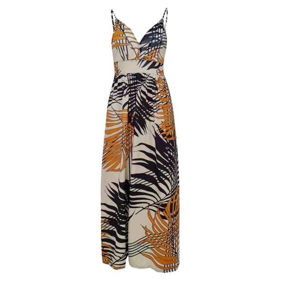 nsendm Womens Sleeveless Casual Summer Floral Print Dress Maxi Long Juniors Casual Dresses Dress Khaki Small