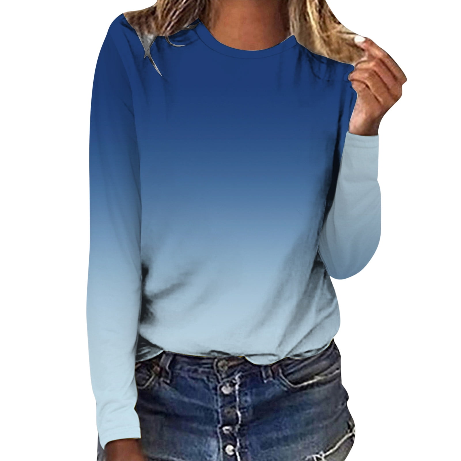 nsendm Womens T Shirts Multiple Pack Womens Tops Long Sleeve Shirts Casual  T Shirts Tops Long Sleeved Shirts Womens Women Shirt Blue Small 