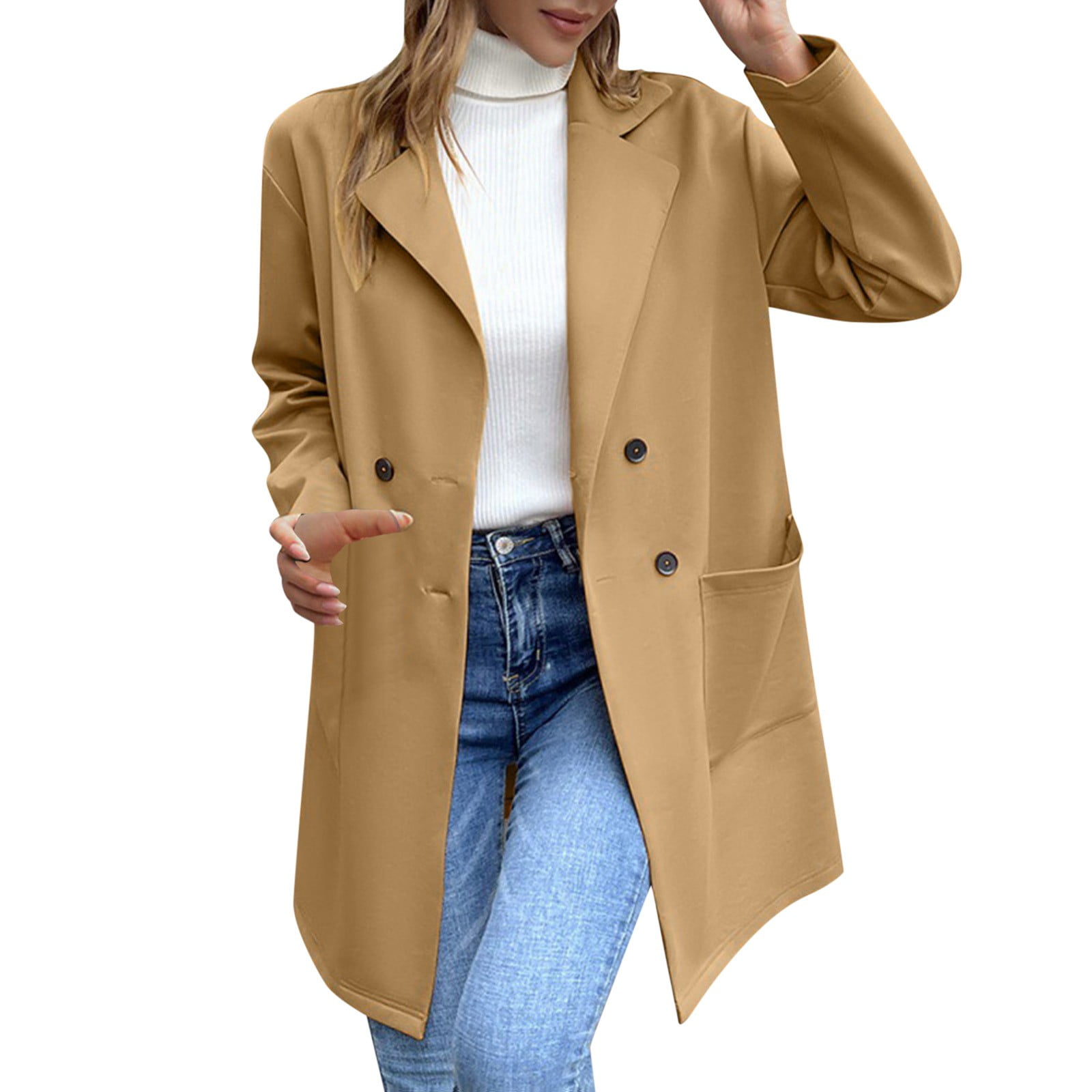 nsendm Womens Wool Coats Winter Women Medium Length Cardigan