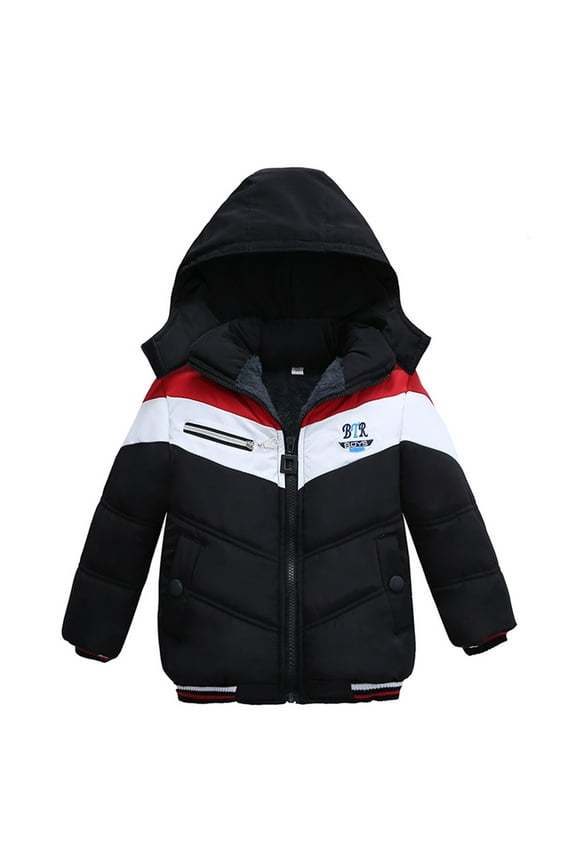 Youth Puff Jacket Baby Coat Stripe Boys Girls Jacket Toddler Winter Hooded Boys Coat&jacket Toddler Boy Coats 5t Outerwear Black 12-18 Months