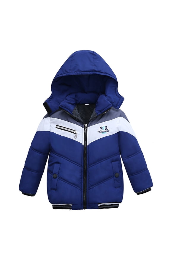 Youth Puff Jacket Baby Coat Stripe Boys Girls Jacket Toddler Winter Hooded Boys Coat&jacket Toddler Boy Coats 5t Outerwear Blue 3-4 Years