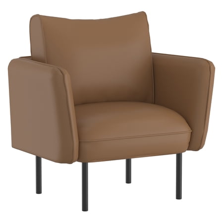 Ryker 17.5" Modern Faux Leather Upholstered Accent Chair in Saddle/Brown