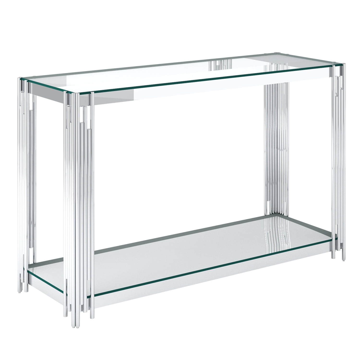 Silver Metal and Glass Console Table with Mirrored Storage
