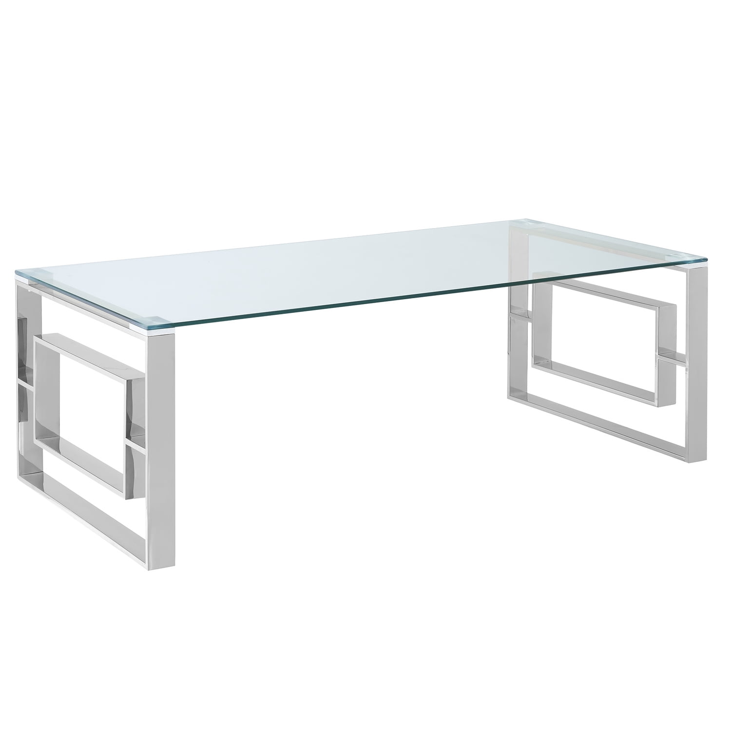 Eros Contemporary Stainless Steel/Glass Coffee Table in Silver/Clear ...