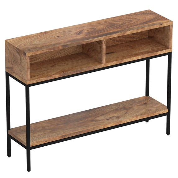 Industrial Chic Solid Wood and Wrought Iron Console Table Natural Burnt andBlack