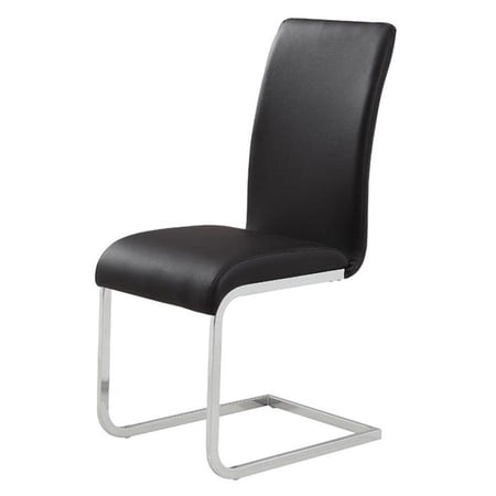 Contemporary Faux Leather and Metal Dining Chair Set of 2 Black and Chrome