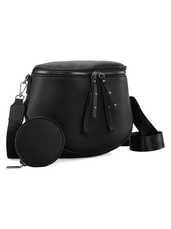 ntana West Women's Large Crossbody Bum Bag with Adjustable Strap & Coin Purse, Black