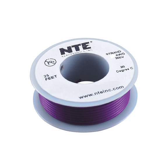 NTE Electronics WH24-07-25 Hook Up Wire 300V 24 Gauge Stranded 25' Violet