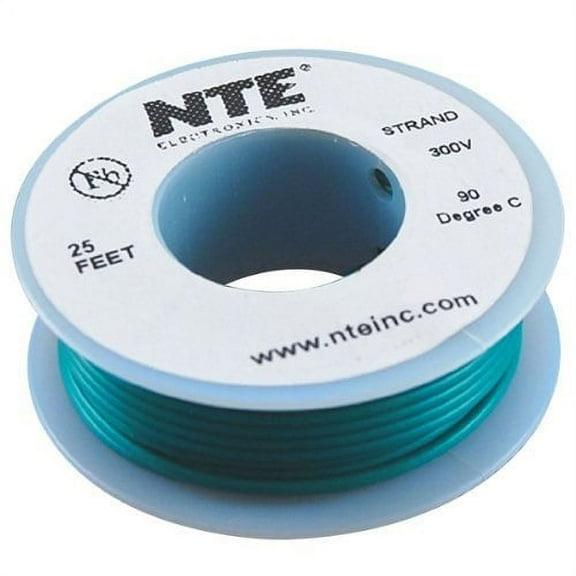 nte electronics wh26-05-25 hook up wire, stranded, type 26 gauge, 25' length, 300v, green