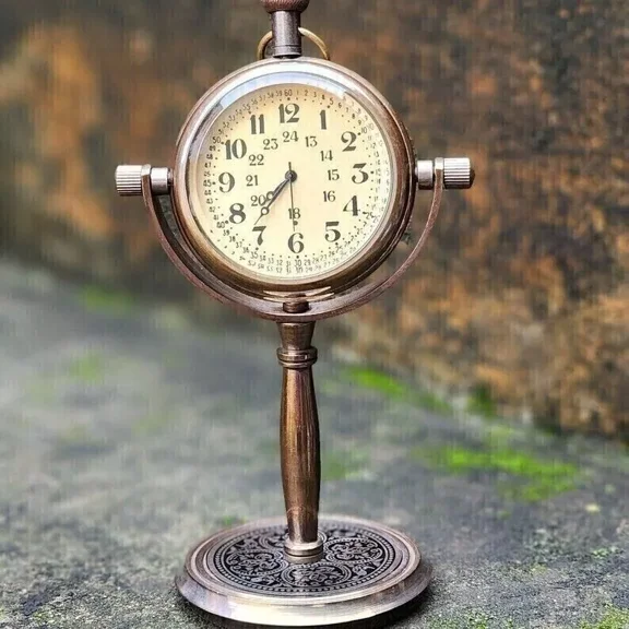 ntique Table Clock With Brass Stand Nautical Hanging Desk Decor Watch