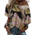 thumbnail image 1 of nto Ruffle Short Sleeve T-Shirt Women's V Neck Print T Shirt Tops Bird Swift Art Nouveau nto Jewel Florals, 1 of 5