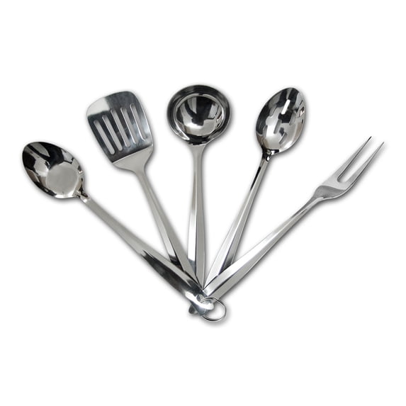 nu steel 5-piece Everyday Kitchen & Cooking Utensil Sets Stainless Steel Heat Resistant Kitchen Utensils Gadgets 13-inch Cooking Tools Ideal Kitchen Gadget for Restaurants or Home