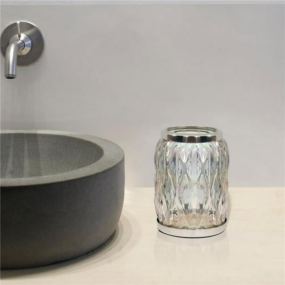 nu steel GLA330-5 Glacier, Decorative Makeup Brush Cup Holder,Tumbler for Bathroom Countertops, Desk, Dorm, and Vanity, Glass Rainbow Lustre Finish