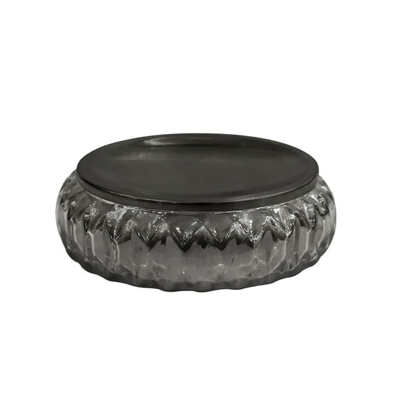 nu steel Glacier Smoke Collection Glass with Black Finish Metal Trim Bar Soap Dish Tray for Bathroom Vanities, Countertops, Pedestals, Kitchen Sink - Store Hand Soap, Bars, Sponges, Scrubbers - Smoke