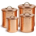 thumbnail image 1 of nu steel Hammered Copper Stainless Steel 4pc Canister Set, Beautiful Food Storage Container for Kitchen Counter, Tea, Sugar, Coffee, Caddy, Flour Canister with Rubber seal lid, TG-843C-SET4, 1 of 9