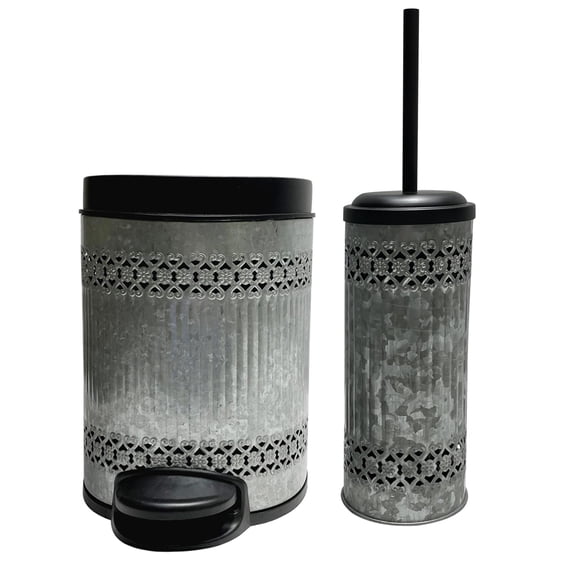 nu steel Laser Cut Galvanised Steel Step Garbage Trash Can & Toilet Brush Holder with Lid: 5 liter/1.32 gal for the Kitchen, Bathroom, Bedroom, Patio, RV STP-TBH-10-GL