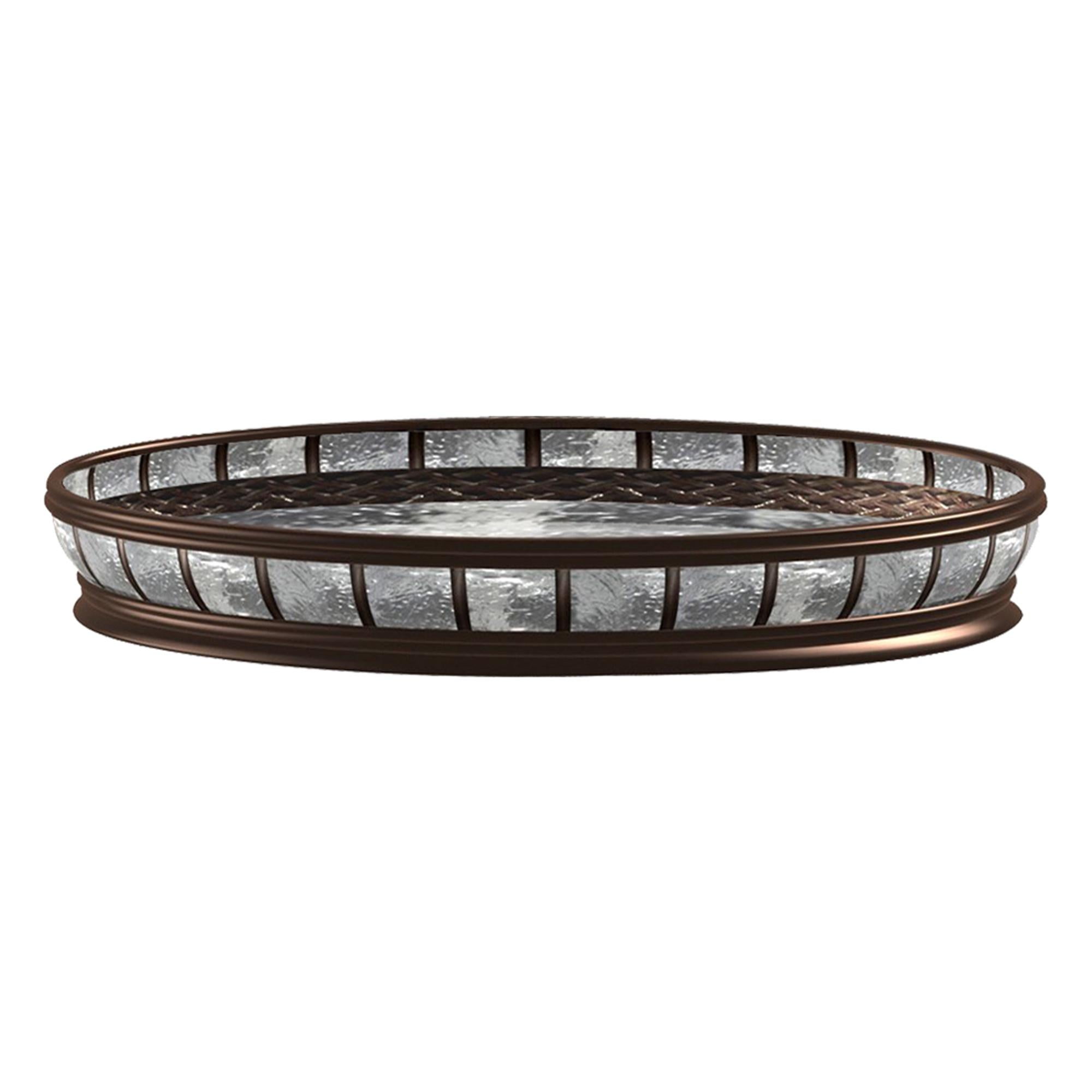 Round Crackled Glass and Metal Vanity Tray