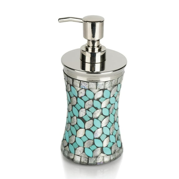 nu steel Sea Foam Bright-Colored Mosaic Glass/stainless steel Tall Soap Pump, Liquid Soap Dispenser Holds 8 Ozfor Bathroom, Kitchen Sink, Vanity, Mosaic Glass/stainless steel