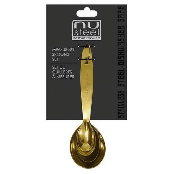 nu steel Stainless Steel Measuring Spoons Set of 4, Round Metal Teaspoon & Tablespoon Measuring Spoons for Dry & Liquid Ingredients - Nesting Kitchen Gadgets For Baking & Cooking, Gold finish