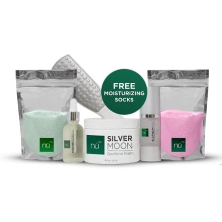 nu119 Pedicure Kit | Professional Home Foot Spa Set - Exfoliator File Balm Sodium Soaks Oil & Socks