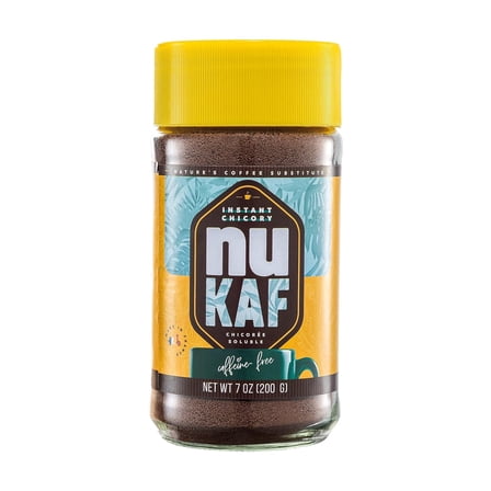 nuKAF By Gourmanity Instant Chicory Coffee Alternative, Brews Like Regular Coffee, All Natural 100% Chicory Root Powder, Great for Your Daily Drink, Rich in Prebiotics, Kosher, 7oz jar