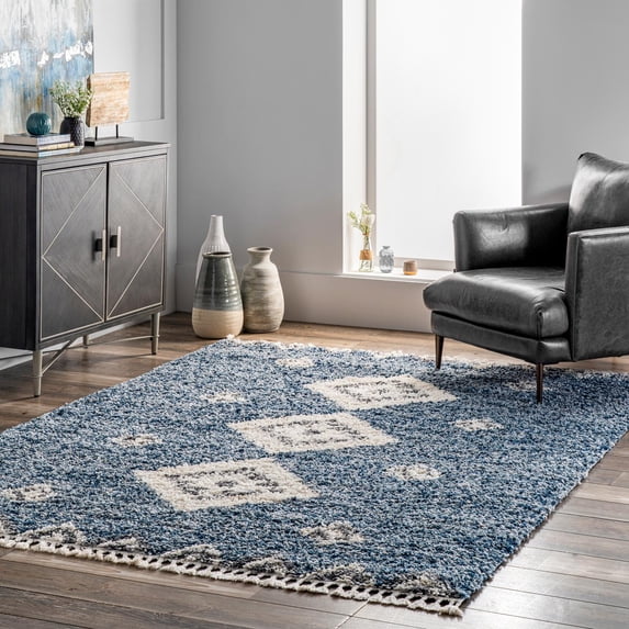 nuLOOM 4' x 6' Rectangle Rug, Polypropylene, Blue Transitional, 1.45 in Pile Height Stain Resistant