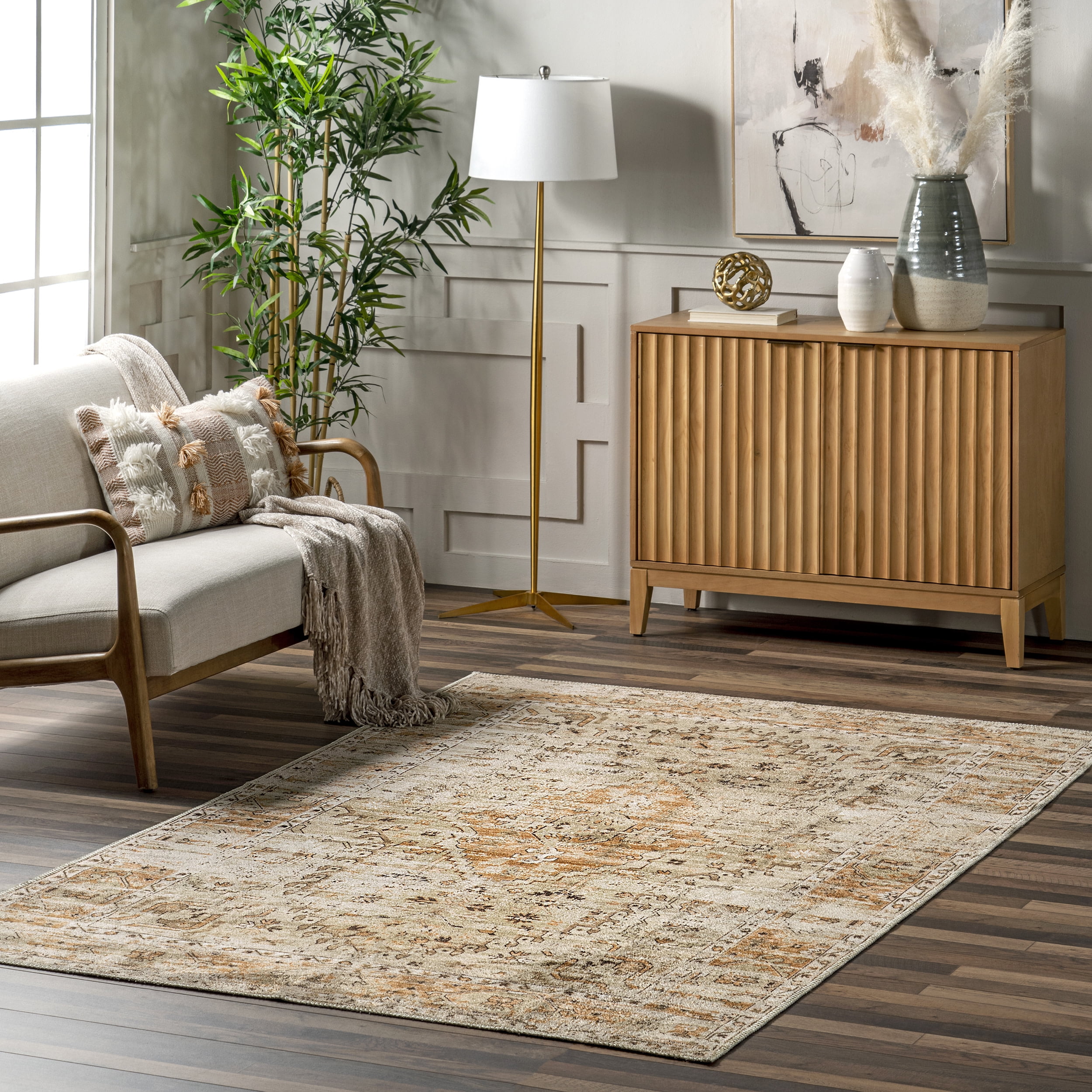 nuLOOM Aada Persian Machine Washable Area Rug, 4' x 6', Beige