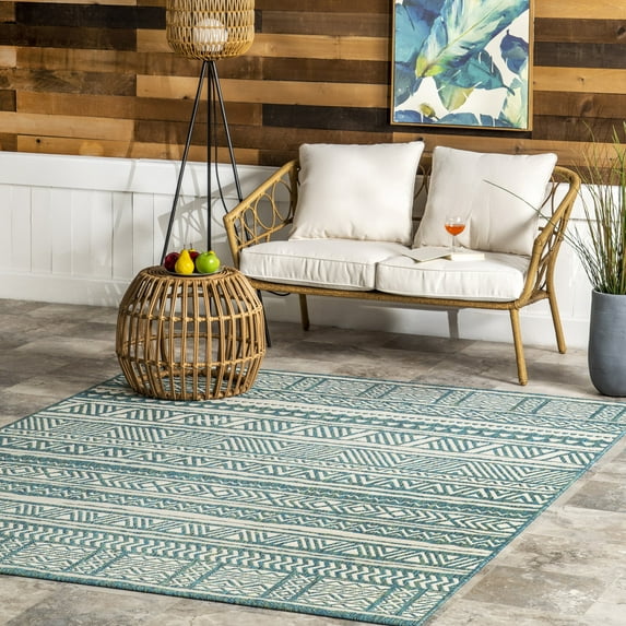 nuLOOM Abbey Tribal Striped Indoor/Outdoor Area Rug, 6' 7" x 9', Green