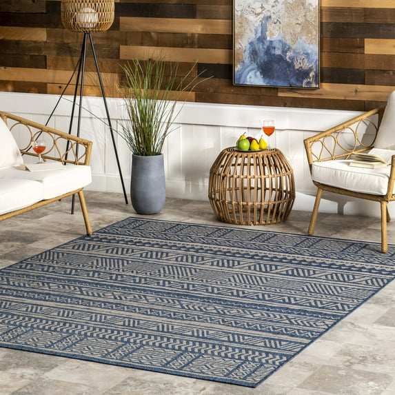 nuLOOM Abbey Tribal Striped Indoor/Outdoor Area Rug, 8' x 10', Blue